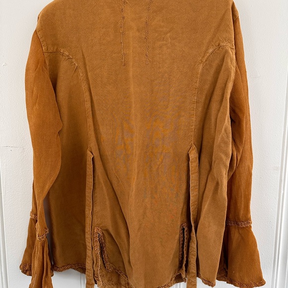 Vintage Braja Women's Mustard Bohemian Embroidered Button Down Top - Picture 9 of 11